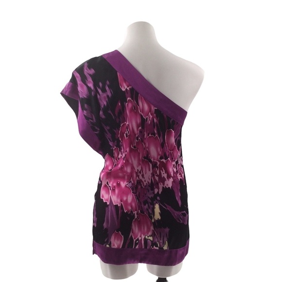 BEBE One Shoulder Silk Multicolor Blouse - Picture 3 of 14